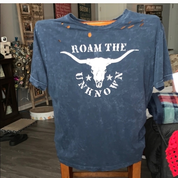 Womens blue mineral washed American Highway distressed tshirt sz large - Picture 1 of 8